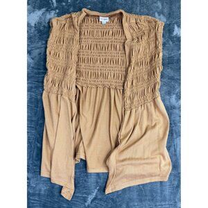 LuLaRoe XL Tan Open Front Cardigan Smocked Details Lightweight